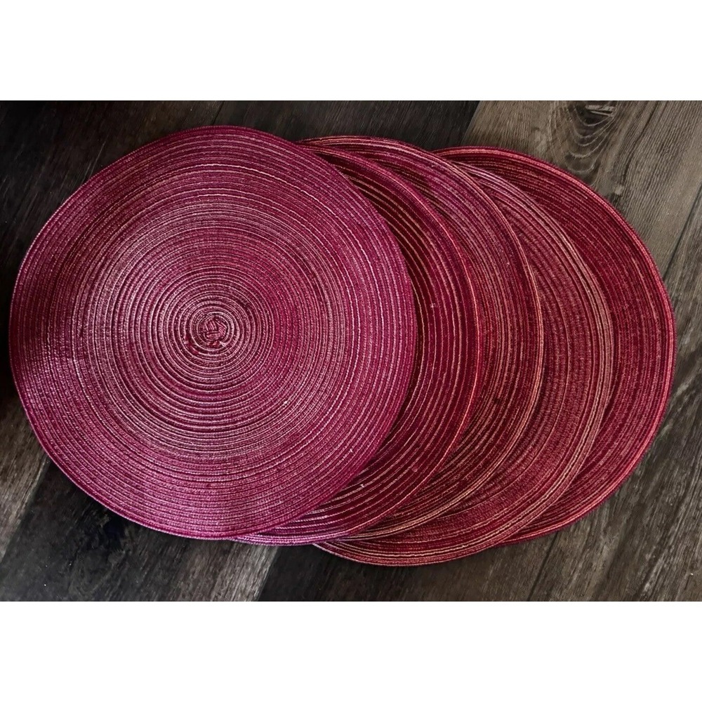 5 Red Wicker Rattan Round Placemats Chargers 15 1/2"